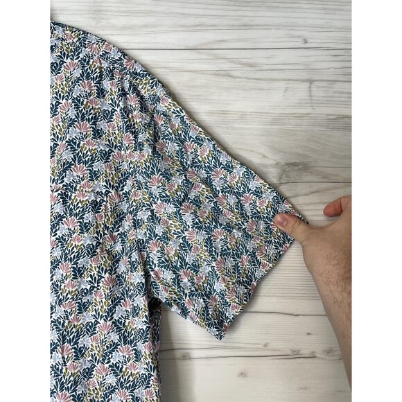 Thread & Cloth Shirt Mens XL Teal Floral Print 100% Cotton Short Sleeve Casual - Picture 3 of 10